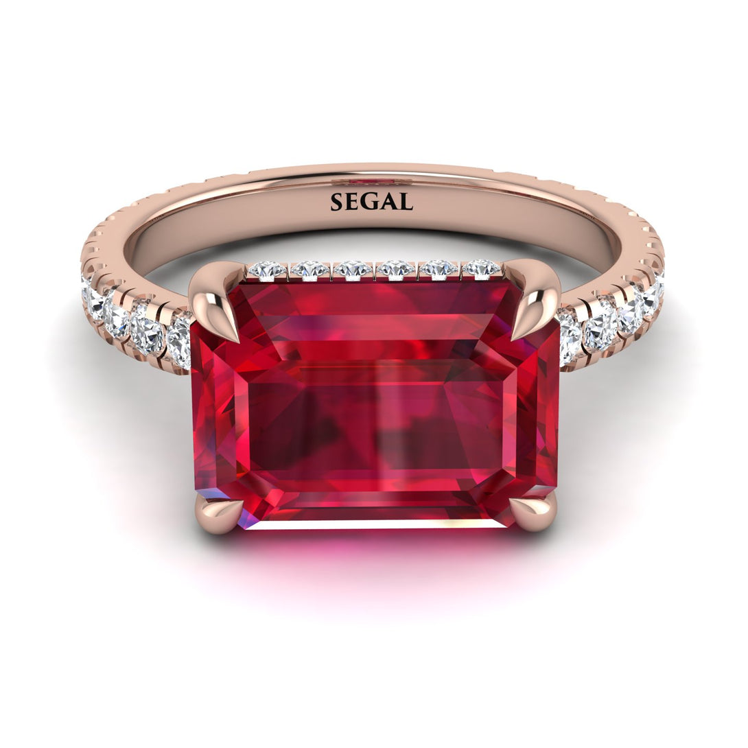 Emerald-Cut Ruby Pavé Engagement Ring - Daphne No. 11