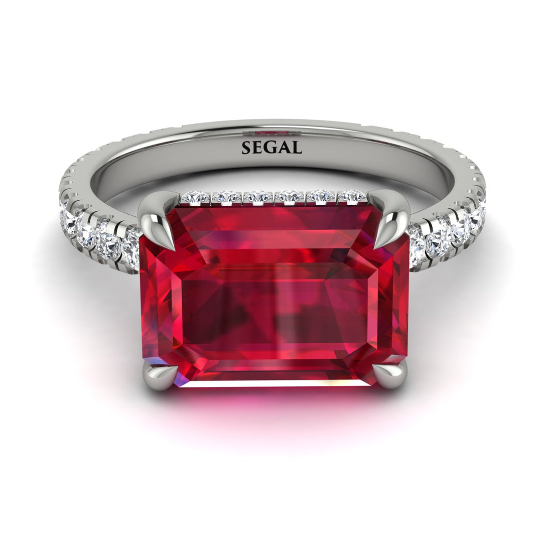 Emerald-Cut Ruby Pavé Engagement Ring - Daphne No. 12
