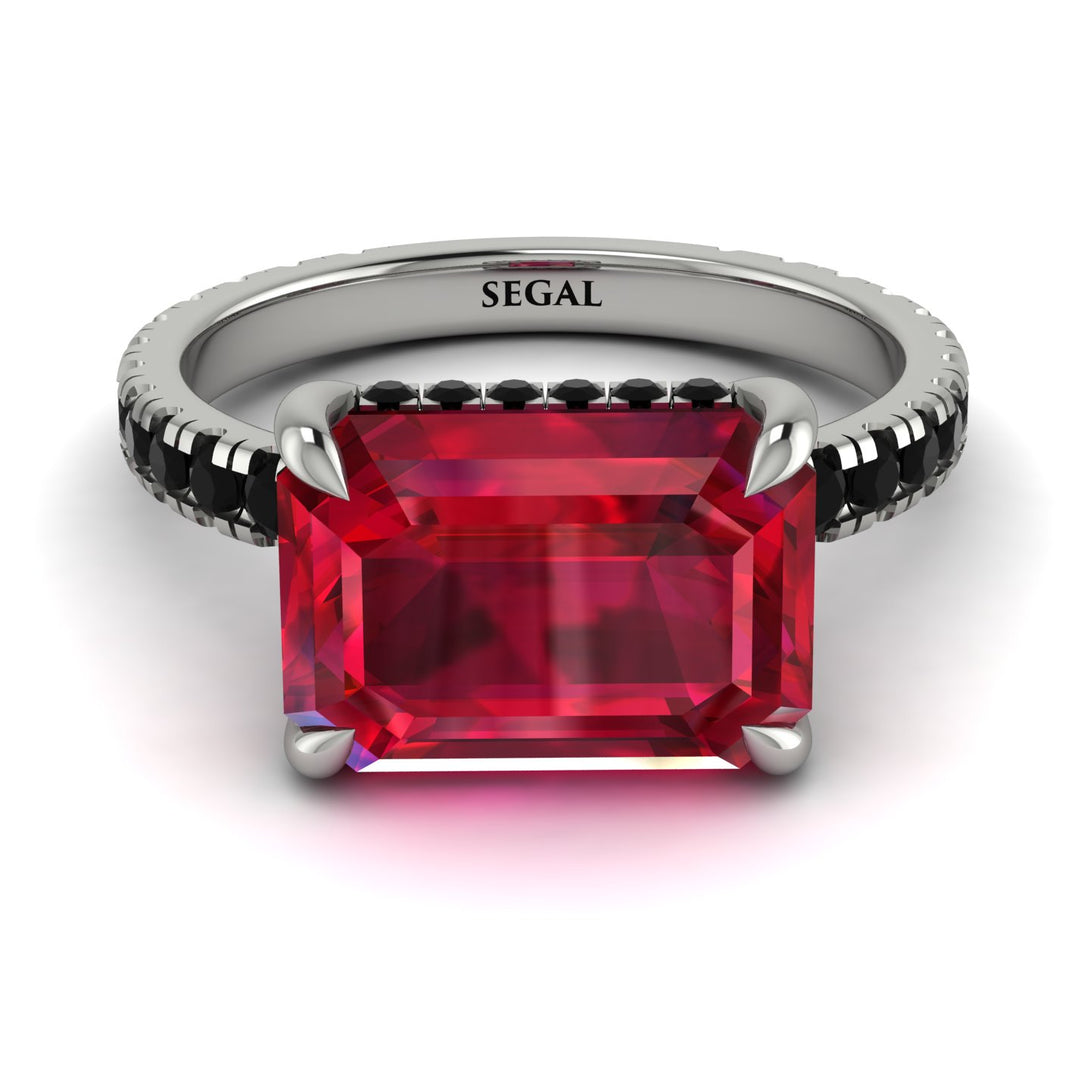 Emerald-Cut Ruby Pavé Engagement Ring - Daphne No. 42