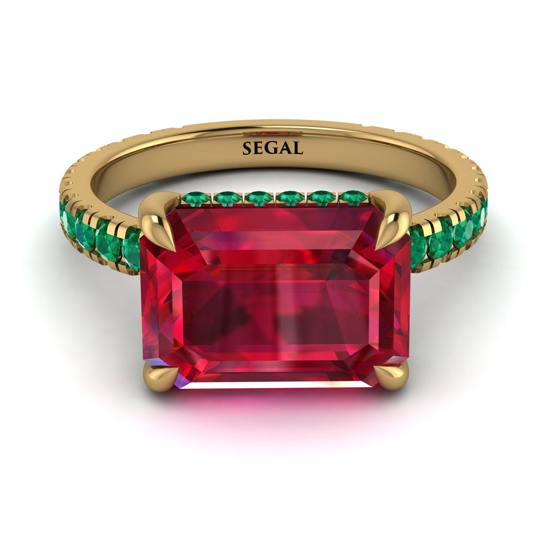 Emerald-Cut Ruby Pavé Engagement Ring - Daphne No. 25