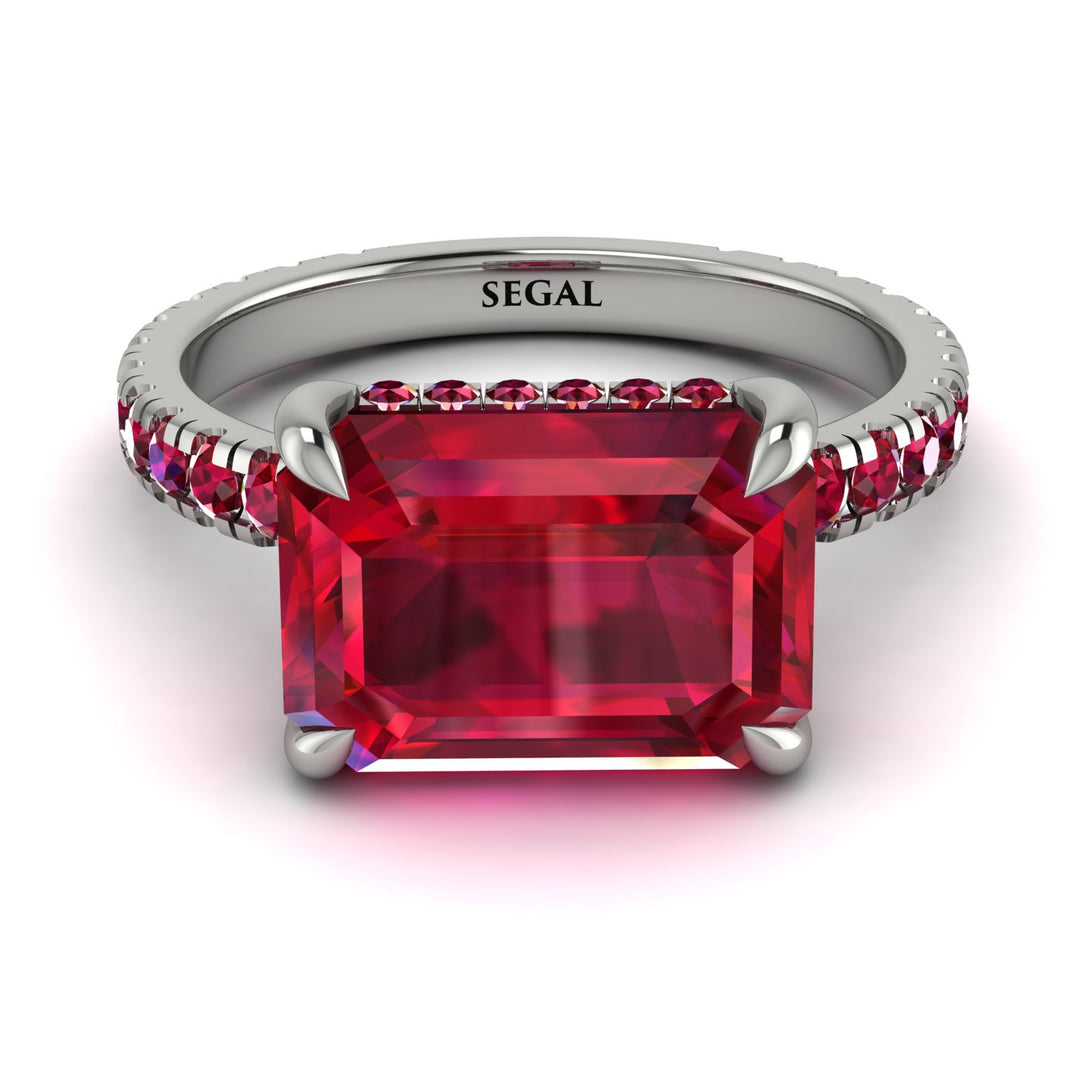 Emerald-Cut Ruby Pavé Engagement Ring - Daphne No. 57