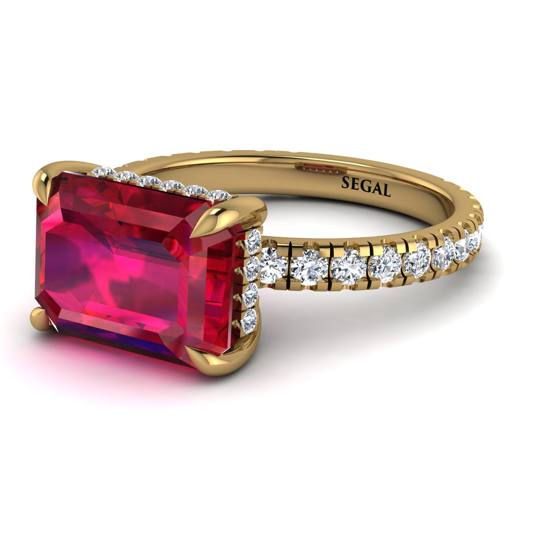 Emerald-Cut Ruby Pavé Engagement Ring - Daphne No. 10