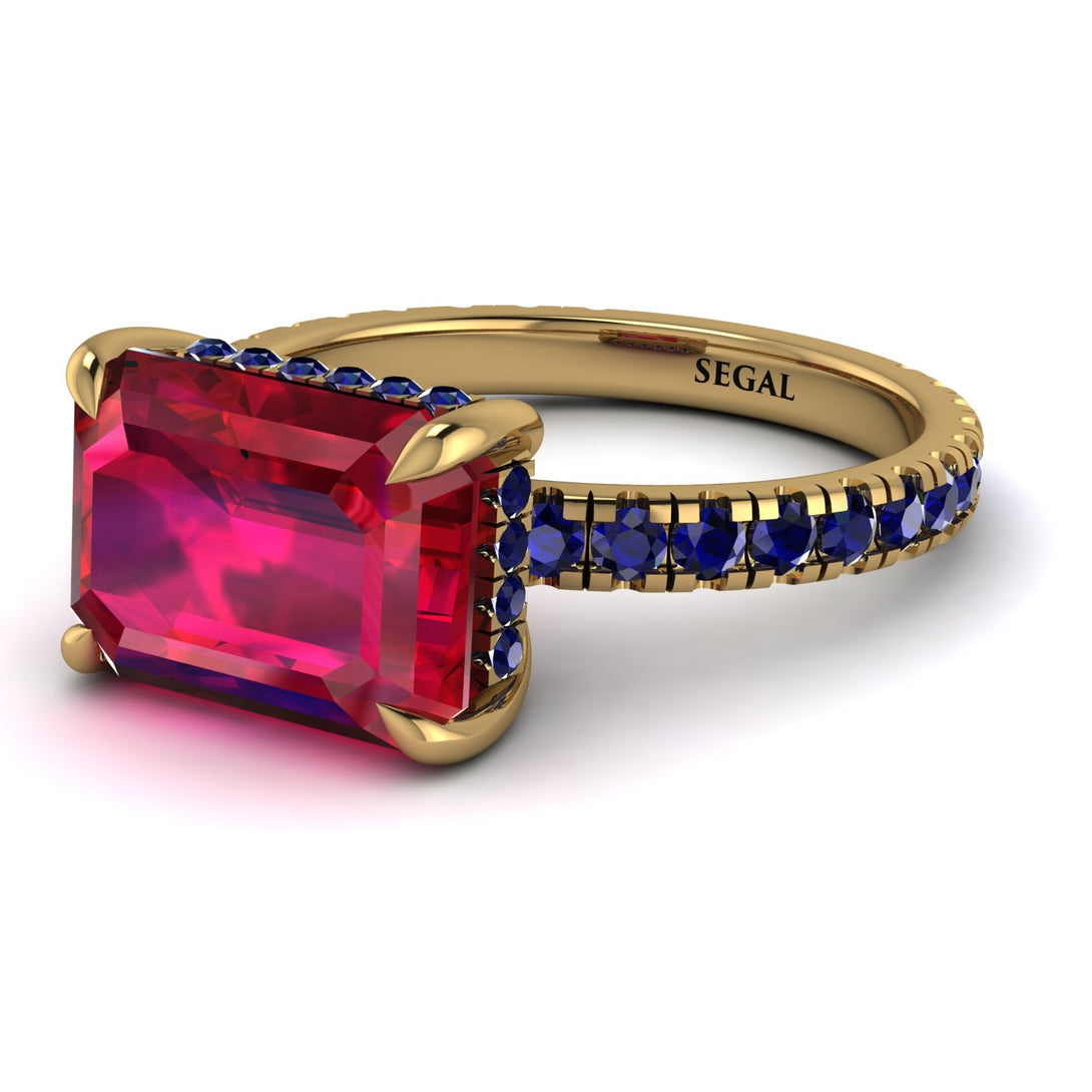Emerald-Cut Ruby Pavé Engagement Ring - Daphne No. 70
