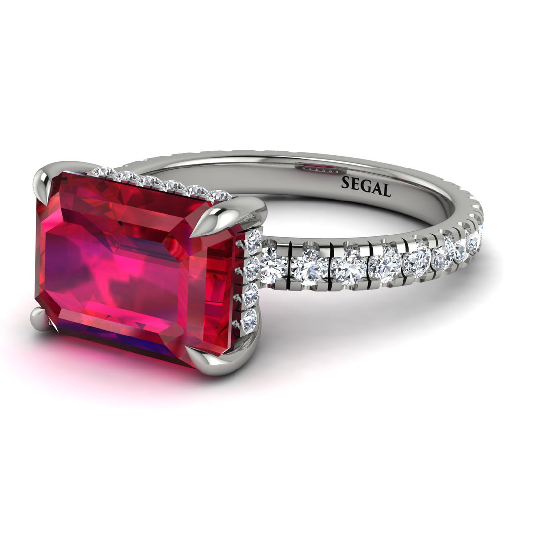 Emerald-Cut Ruby Pavé Engagement Ring - Daphne No. 12