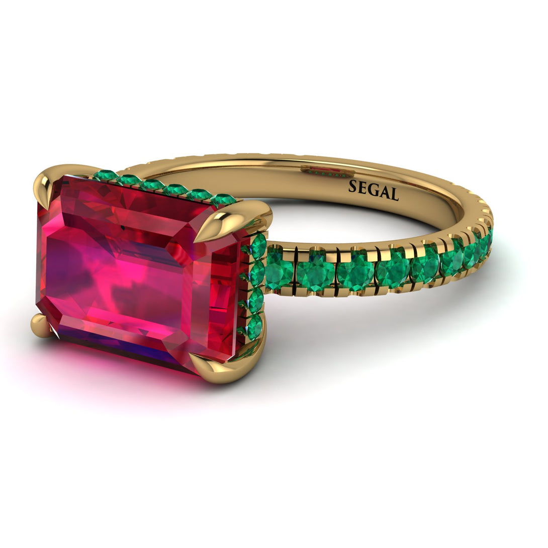 Emerald-Cut Ruby Pavé Engagement Ring - Daphne No. 25