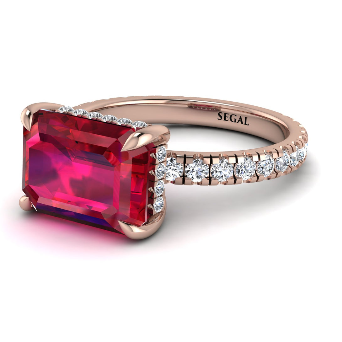 Emerald-Cut Ruby Pavé Engagement Ring - Daphne No. 11