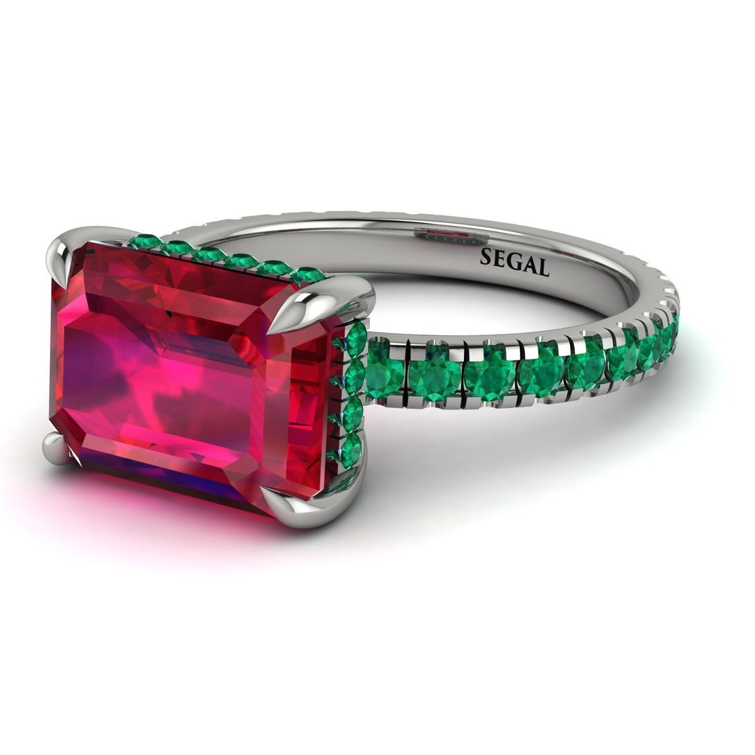 Emerald-Cut Ruby Pavé Engagement Ring - Daphne No. 27