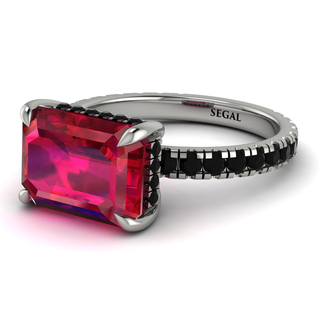 Emerald-Cut Ruby Pavé Engagement Ring - Daphne No. 42
