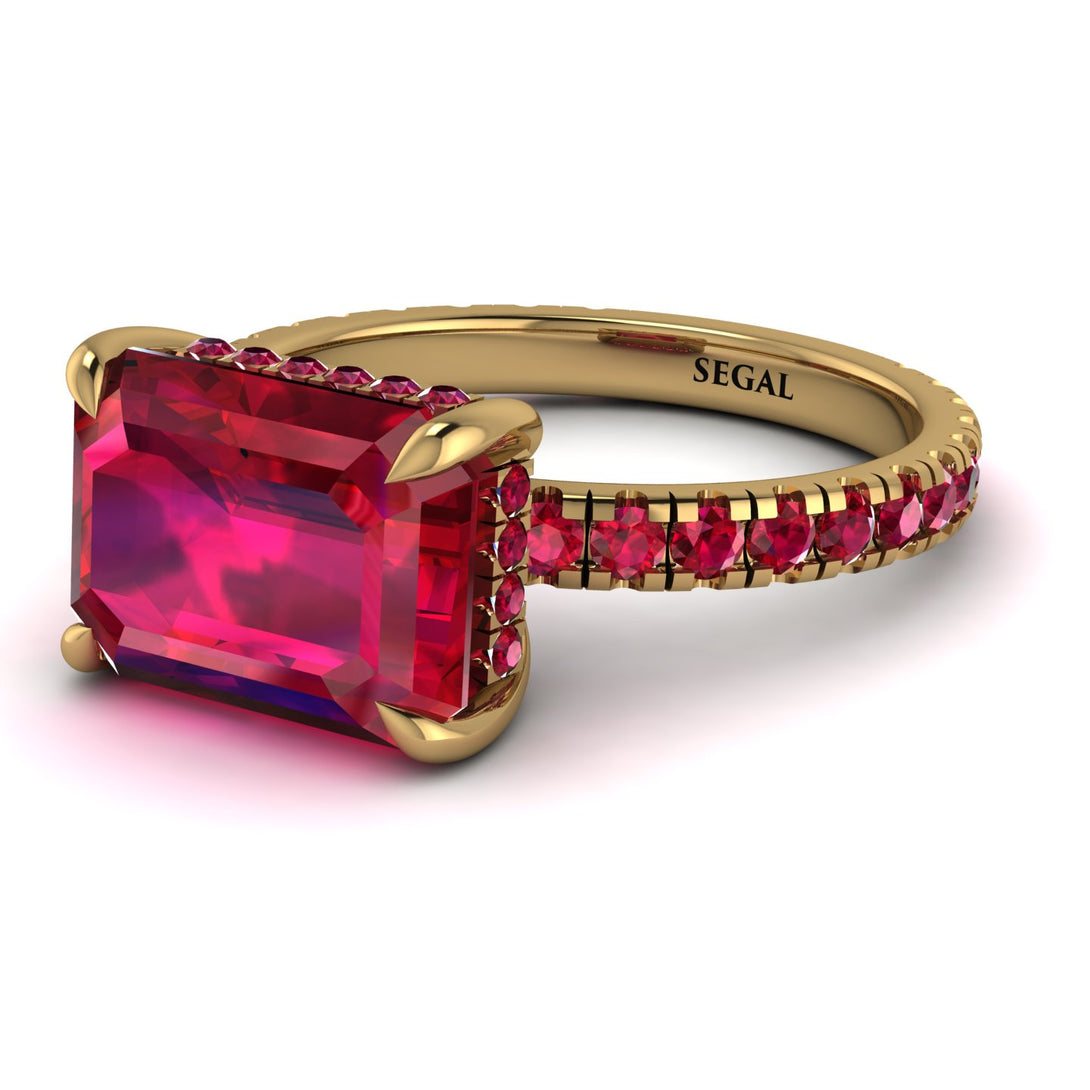 Emerald-Cut Ruby Pavé Engagement Ring - Daphne No. 55