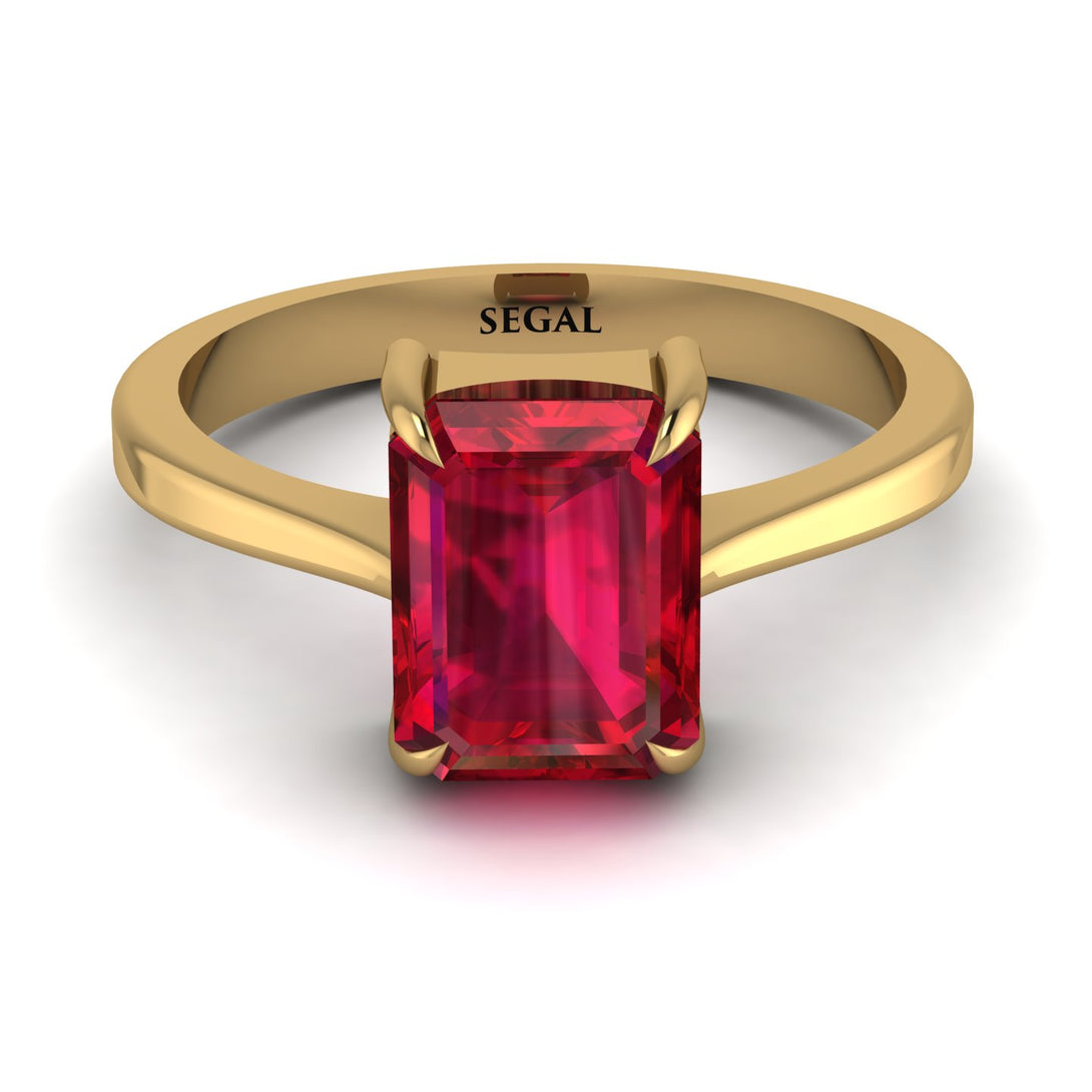 Emerald Cut Ruby Solitaire Engagement Ring - Lana No. 10