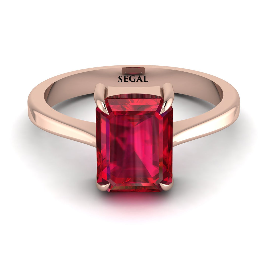 Emerald Cut Ruby Solitaire Engagement Ring - Lana No. 11