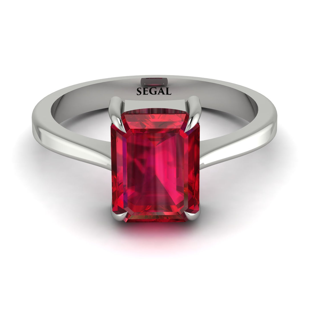Emerald Cut Ruby Solitaire Engagement Ring - Lana No. 12