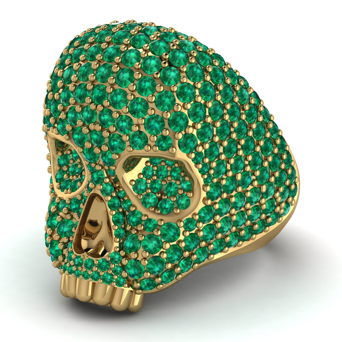 Emerald-Encrusted Skull Men's Fashion Ring - Jules No. 4