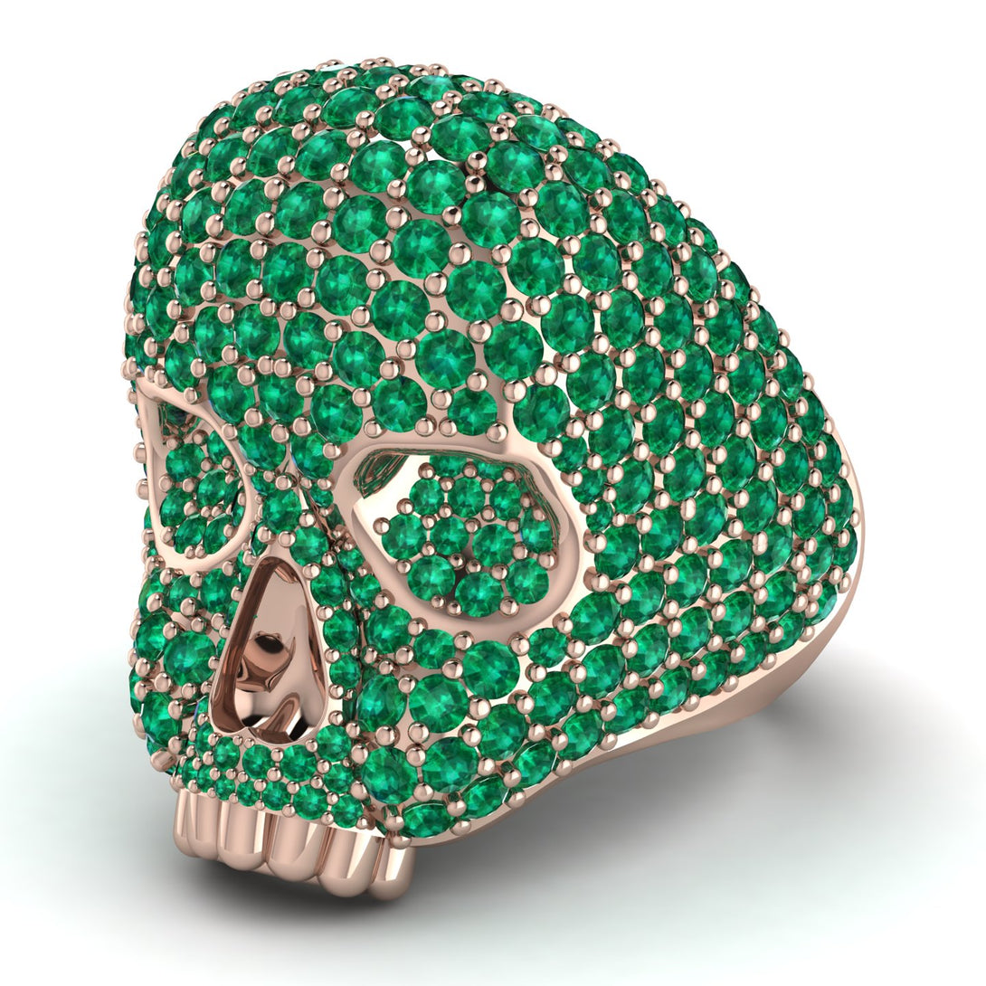 Emerald-Encrusted Skull Men's Fashion Ring - Jules No. 5