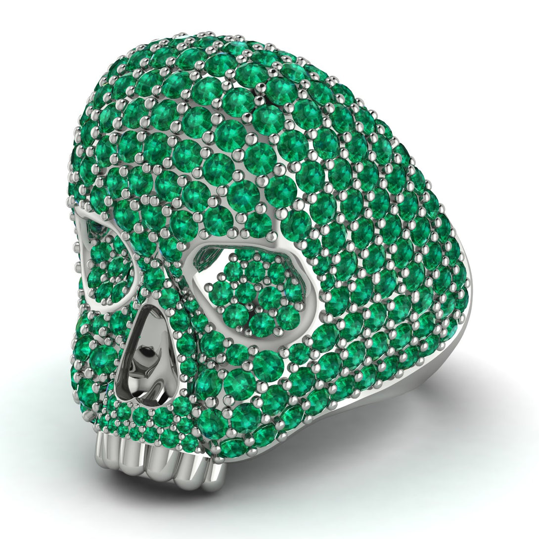Emerald-Encrusted Skull Men's Fashion Ring - Jules No. 6