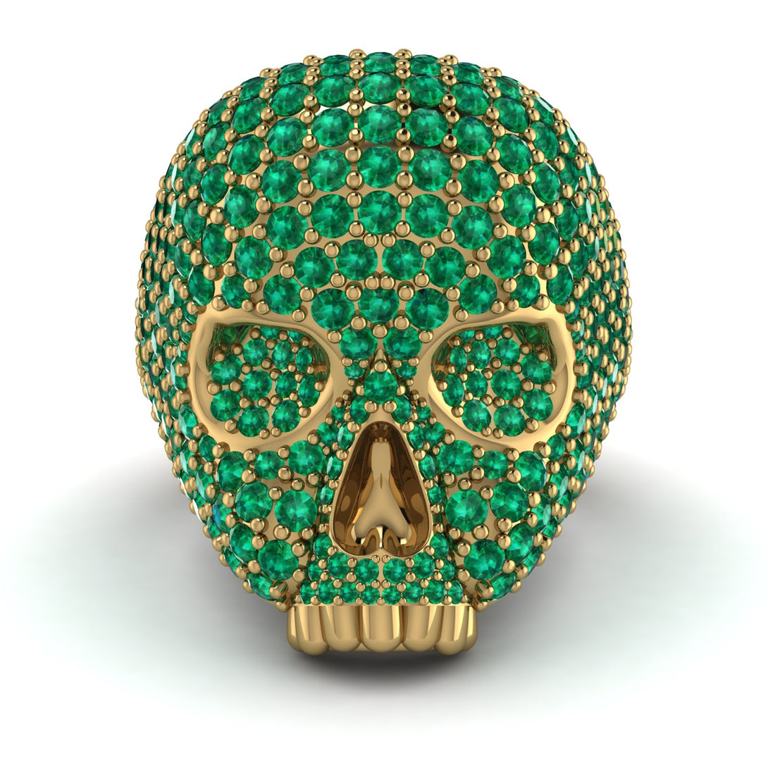 Emerald-Encrusted Skull Men's Fashion Ring - Jules No. 4