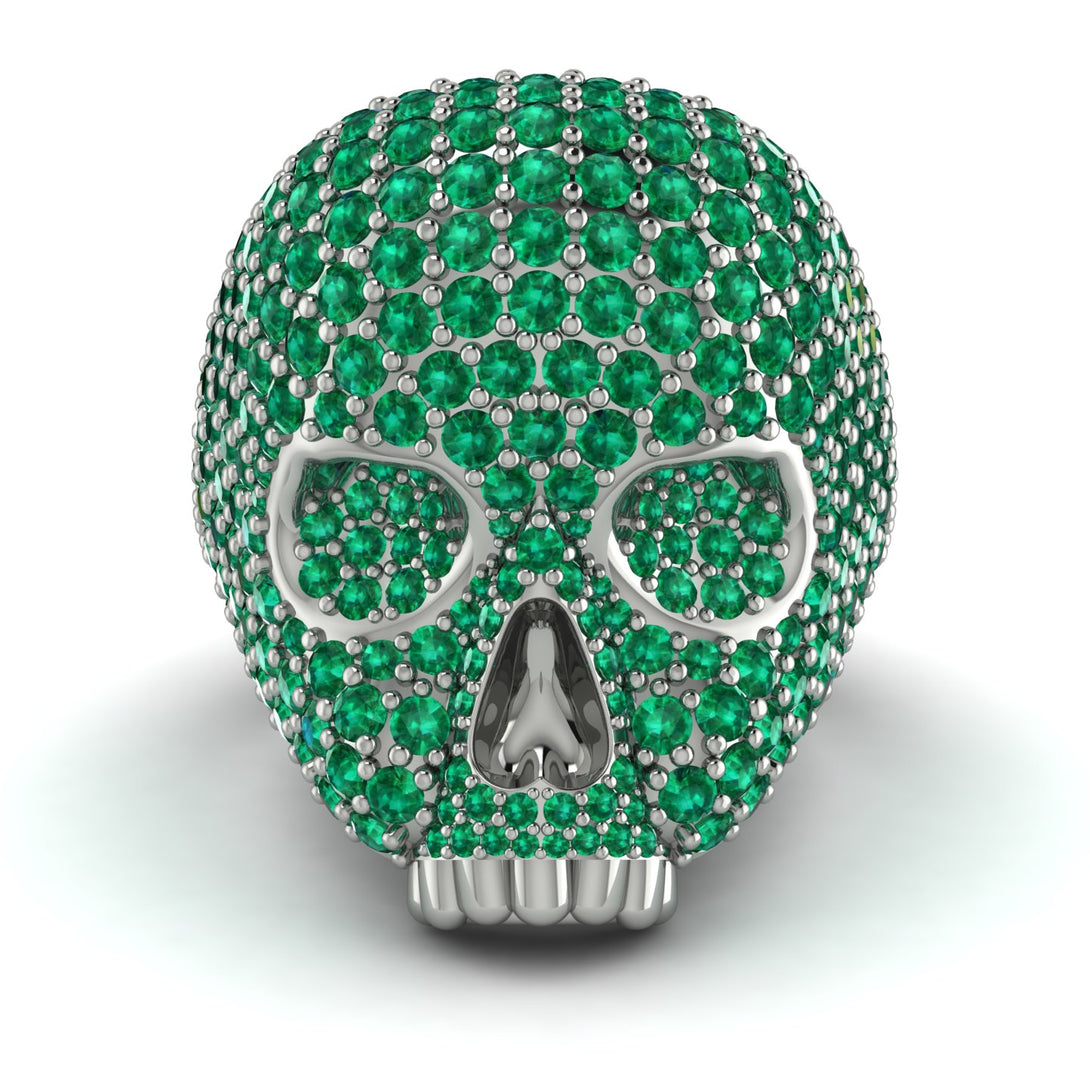 Emerald-Encrusted Skull Men's Fashion Ring - Jules No. 6