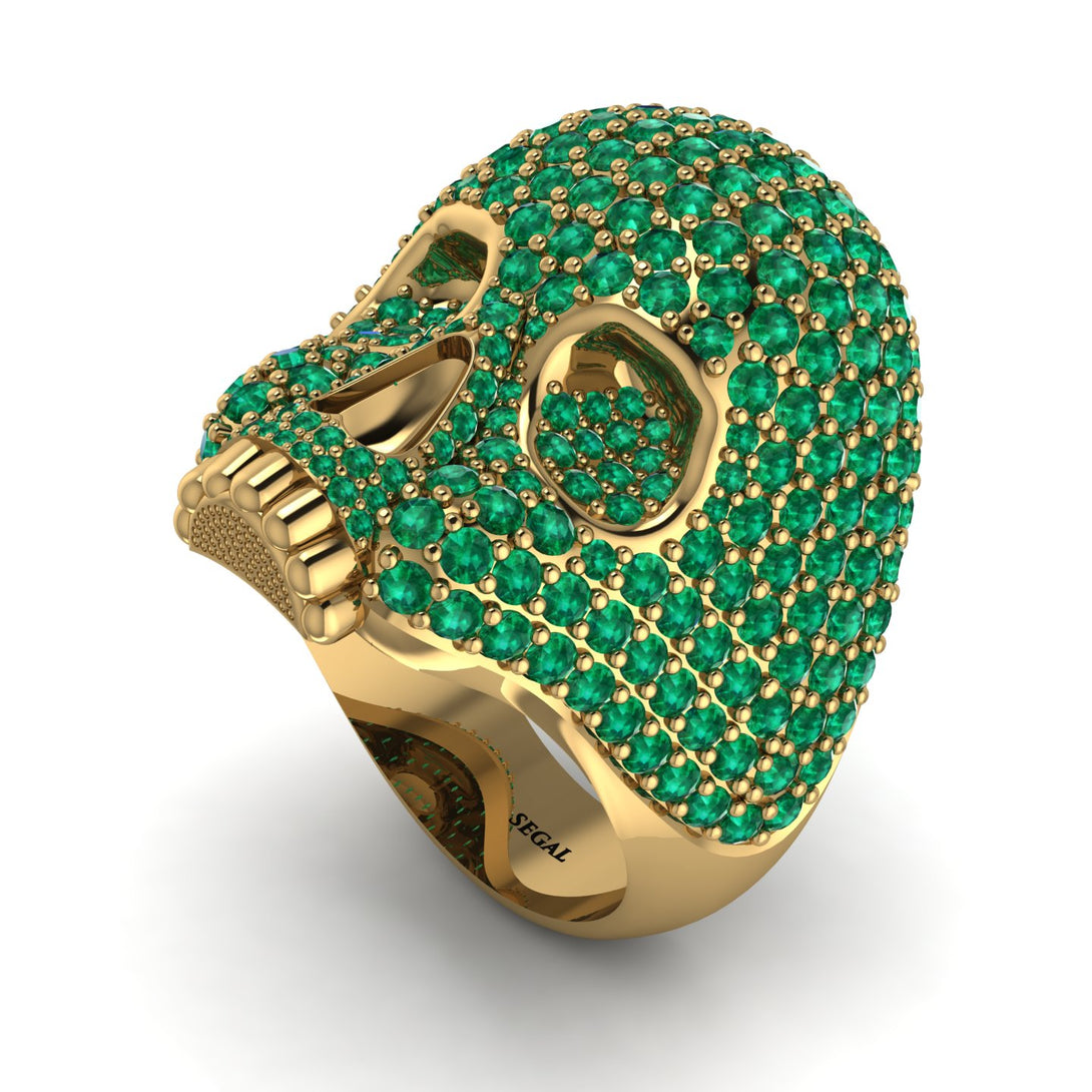 Emerald-Encrusted Skull Men's Fashion Ring - Jules No. 4