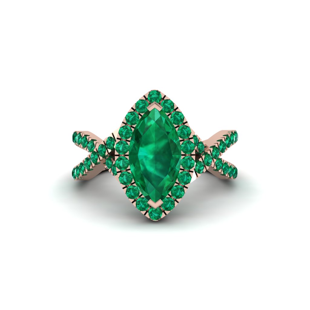 Emerald Marquise Split Shank Engagement Ring - Carly No. 20