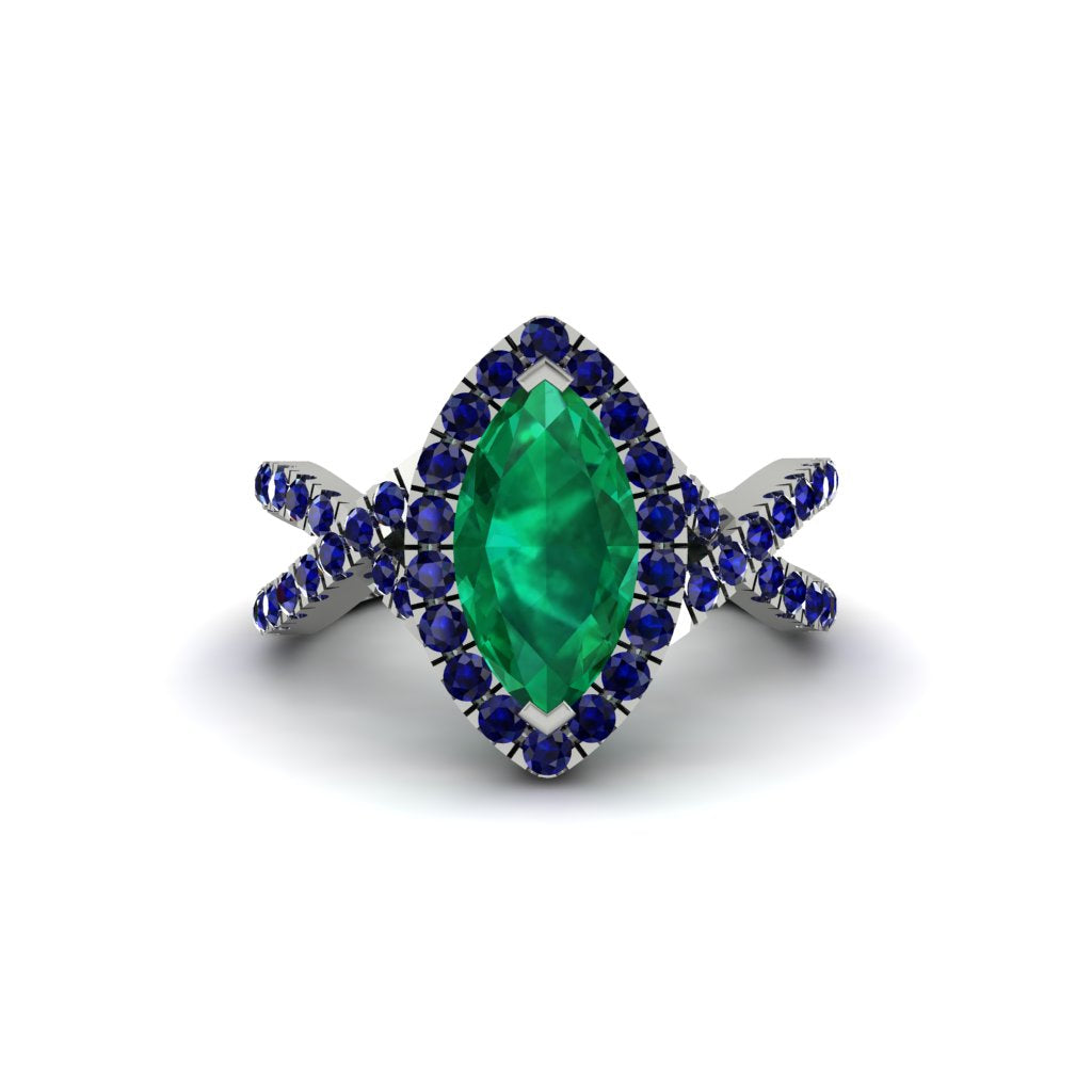 Emerald Marquise Split Shank Engagement Ring - Carly No. 66
