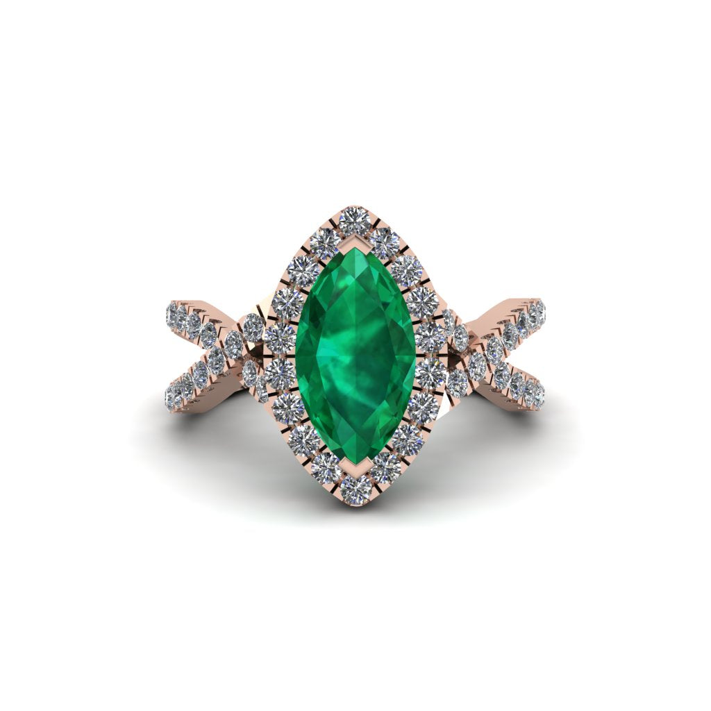 Emerald Marquise Split Shank Engagement Ring - Carly No. 5