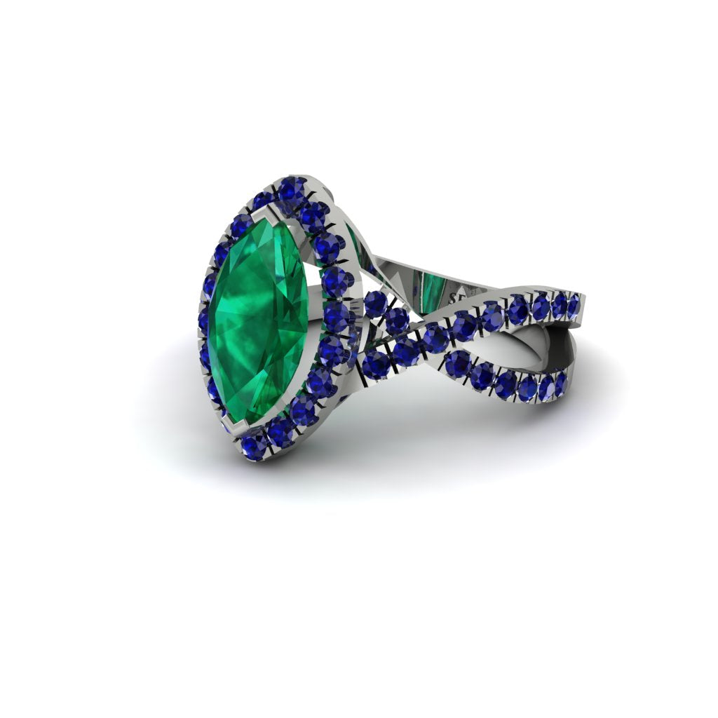 Emerald Marquise Split Shank Engagement Ring - Carly No. 66