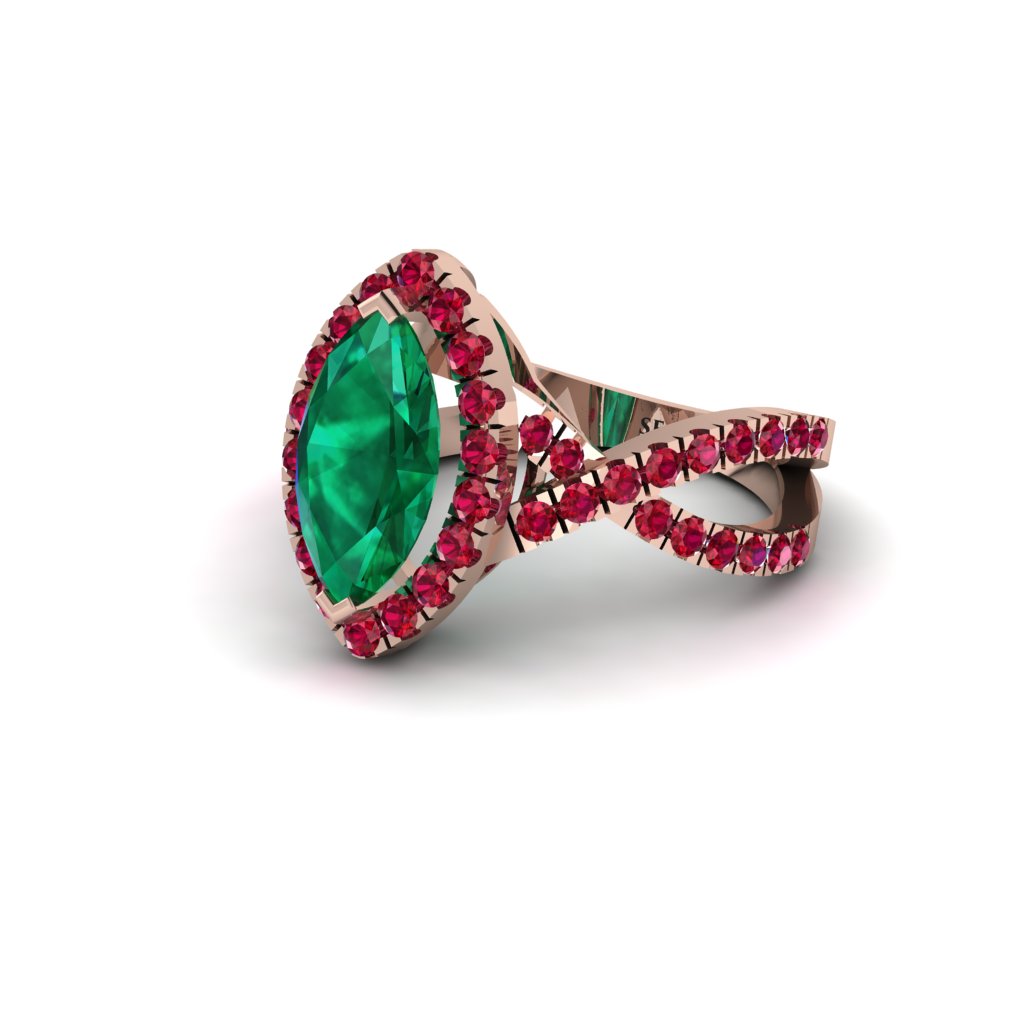 Emerald Marquise Split Shank Engagement Ring - Carly No. 50