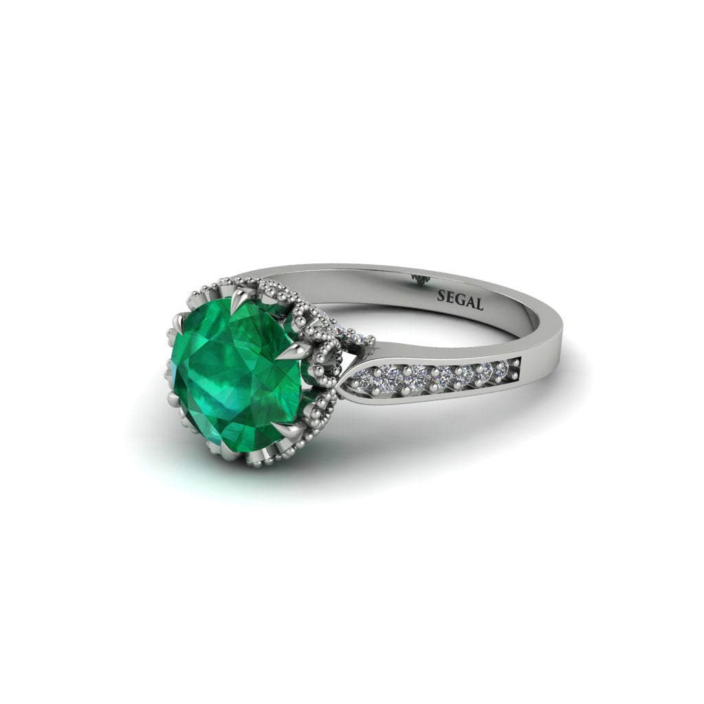 Emerald Milgrain Engagement Ring - Yara No. 6