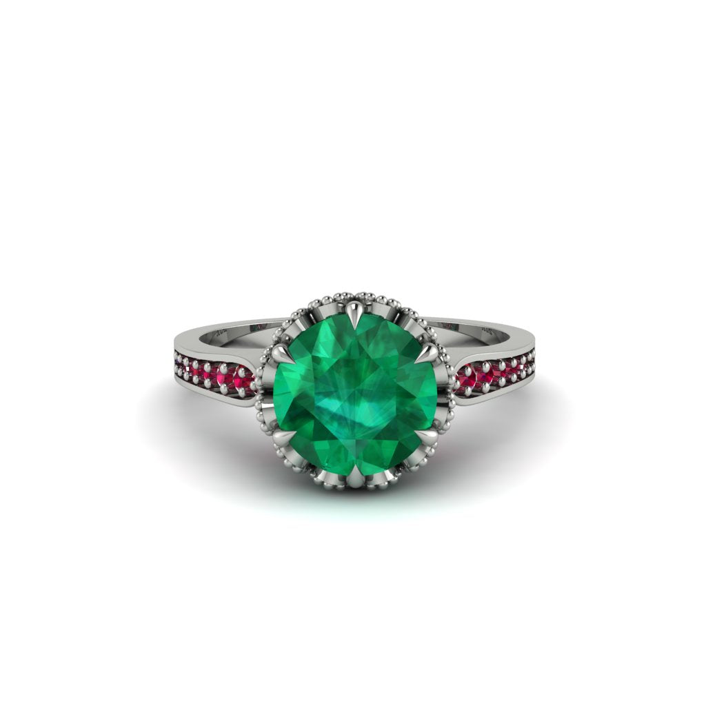 Emerald Milgrain Engagement Ring - Yara No. 51