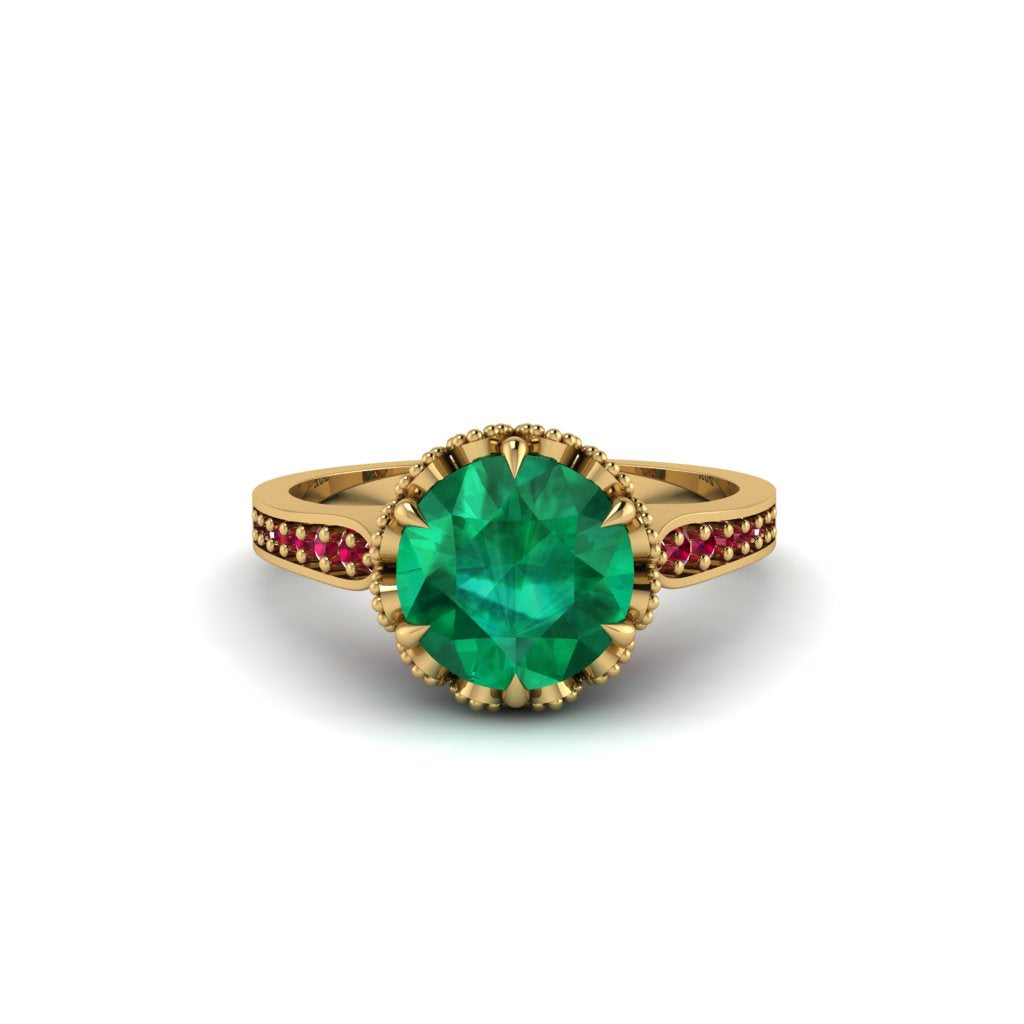 Emerald Milgrain Engagement Ring - Yara No. 49
