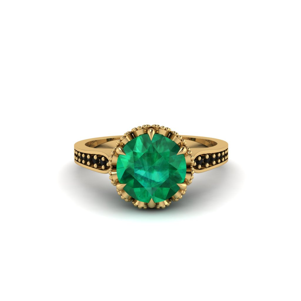 Emerald Milgrain Engagement Ring - Yara No. 34