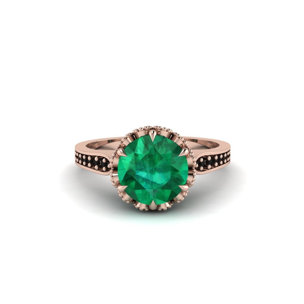 Emerald Milgrain Engagement Ring - Yara No. 35