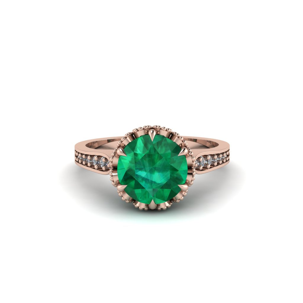 Emerald Milgrain Engagement Ring - Yara No. 5