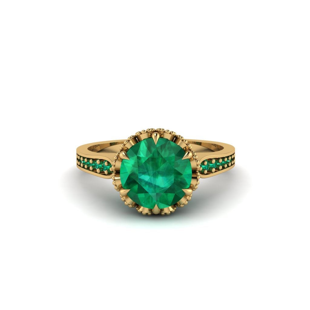 Emerald Milgrain Engagement Ring - Yara No. 19