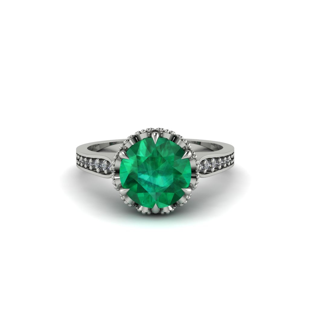 Emerald Milgrain Engagement Ring - Yara No. 6