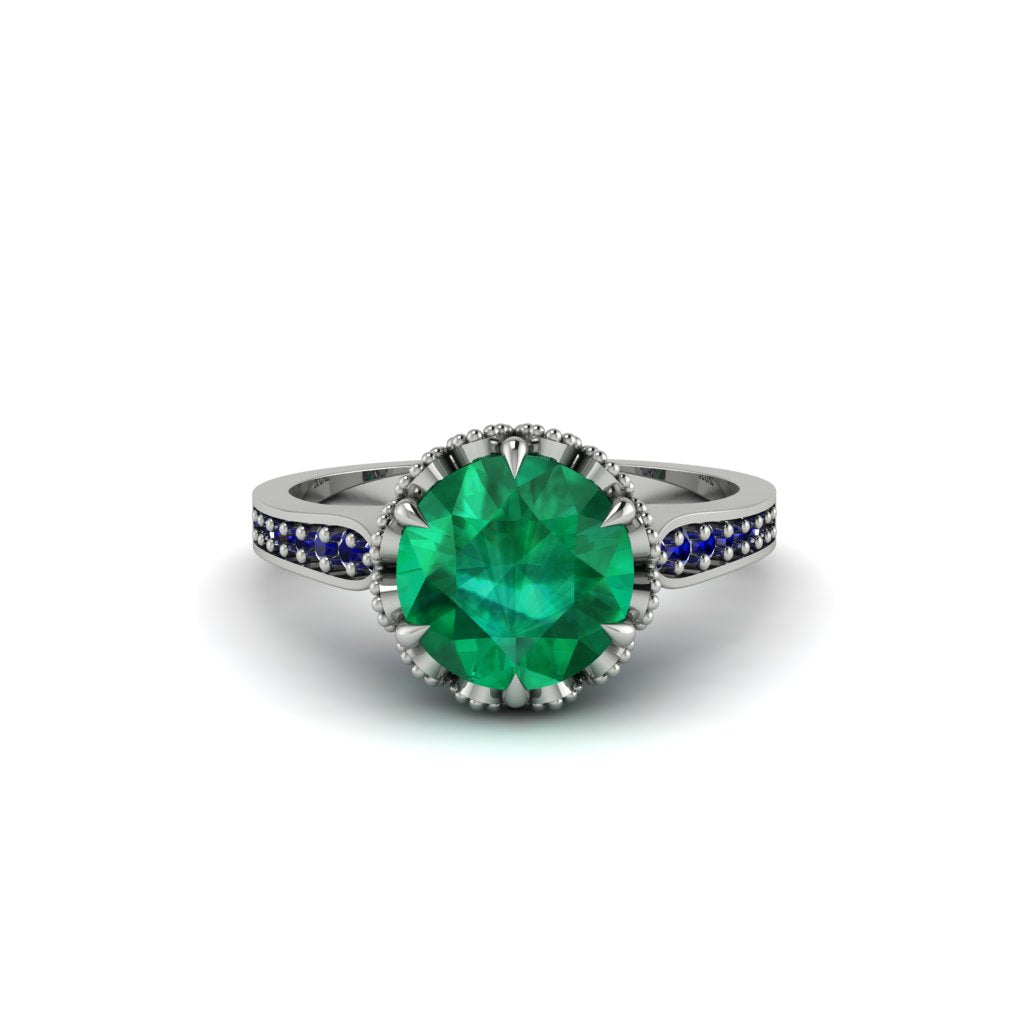 Emerald Milgrain Engagement Ring - Yara No. 66