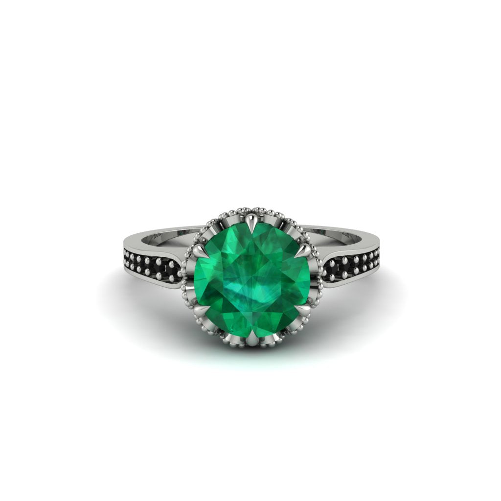 Emerald Milgrain Engagement Ring - Yara No. 36