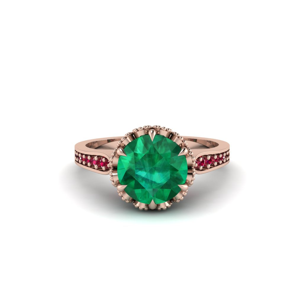 Emerald Milgrain Engagement Ring - Yara No. 50