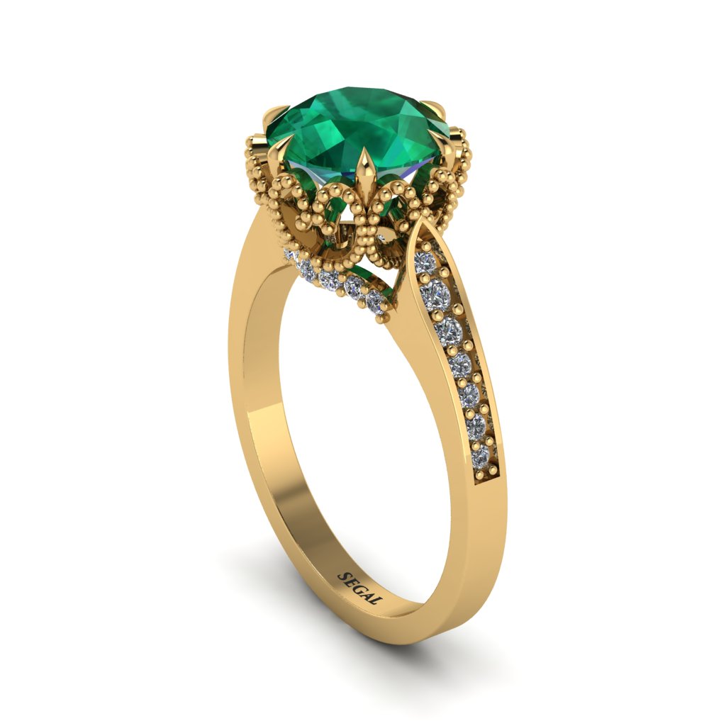 Emerald Milgrain Engagement Ring - Yara No. 4