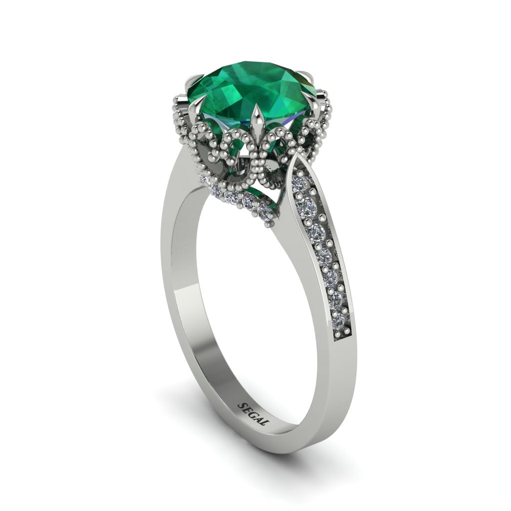 Emerald Milgrain Engagement Ring - Yara No. 6