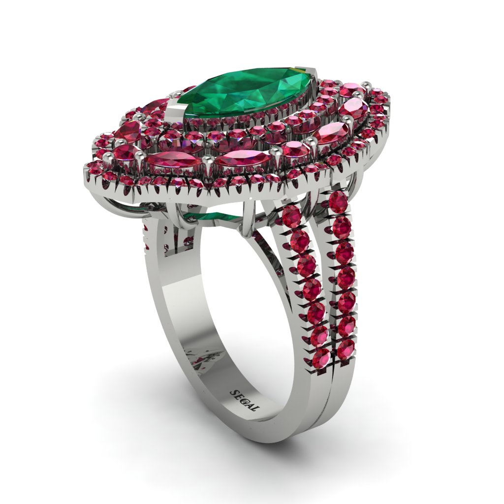 Emerald Three Layer Halo Marquise Ring - Destiny No. 51