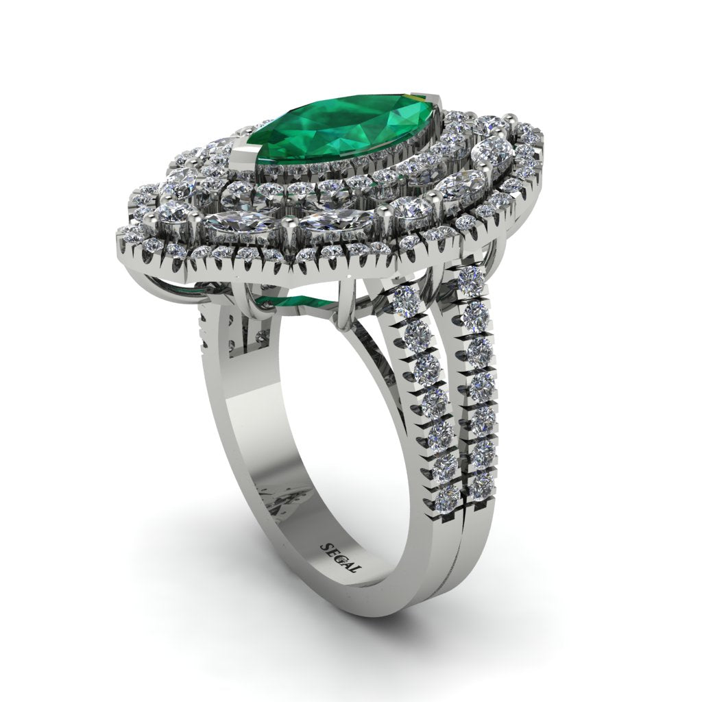 Emerald Three Layer Halo Marquise Ring - Destiny No. 6