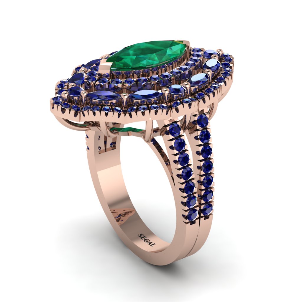 Emerald Three Layer Halo Marquise Ring - Destiny No. 65