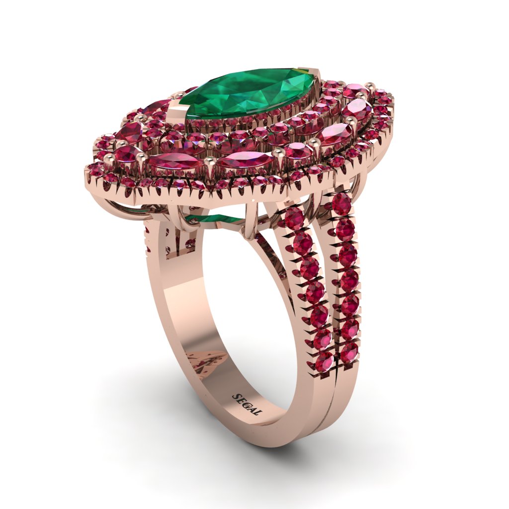 Emerald Three Layer Halo Marquise Ring - Destiny No. 50