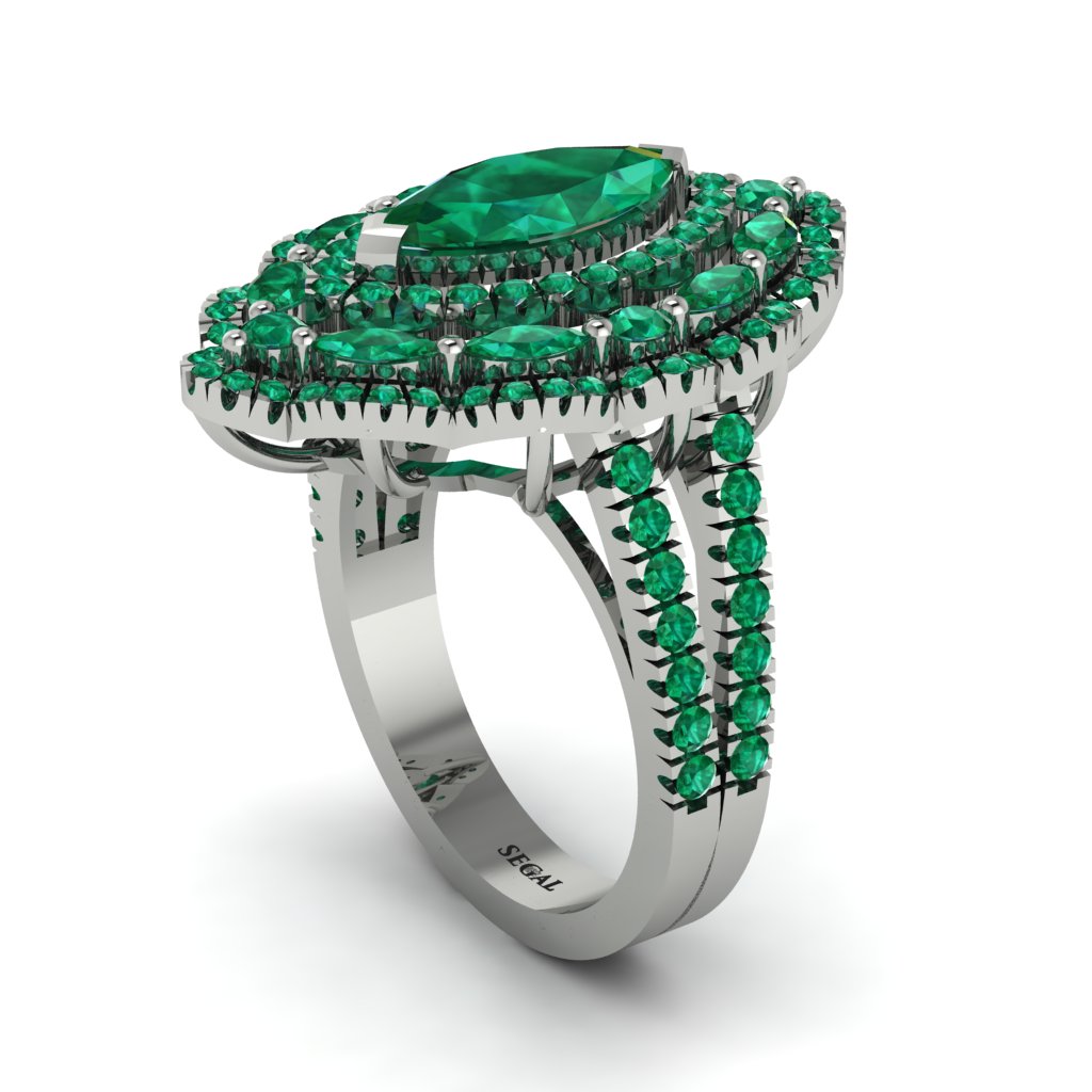Emerald Three Layer Halo Marquise Ring - Destiny No. 21