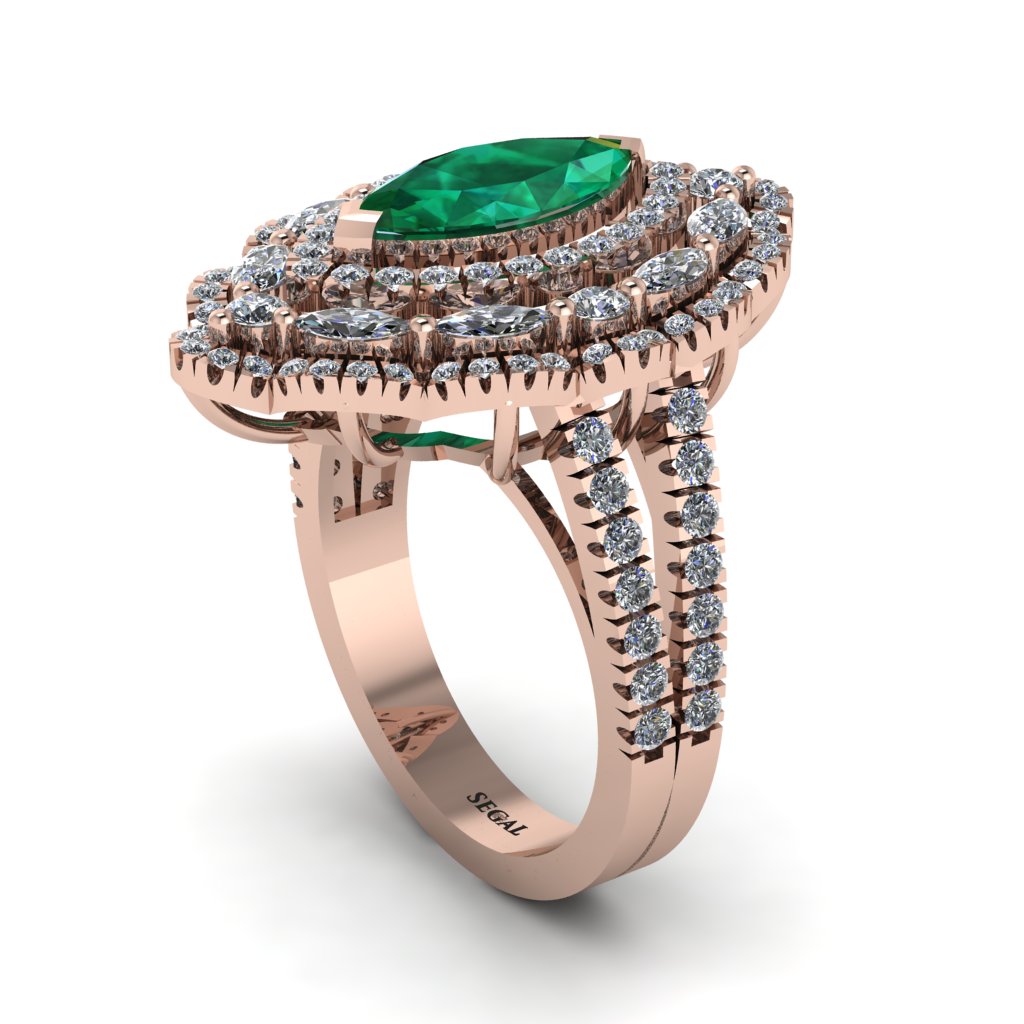 Emerald Three Layer Halo Marquise Ring - Destiny No. 5