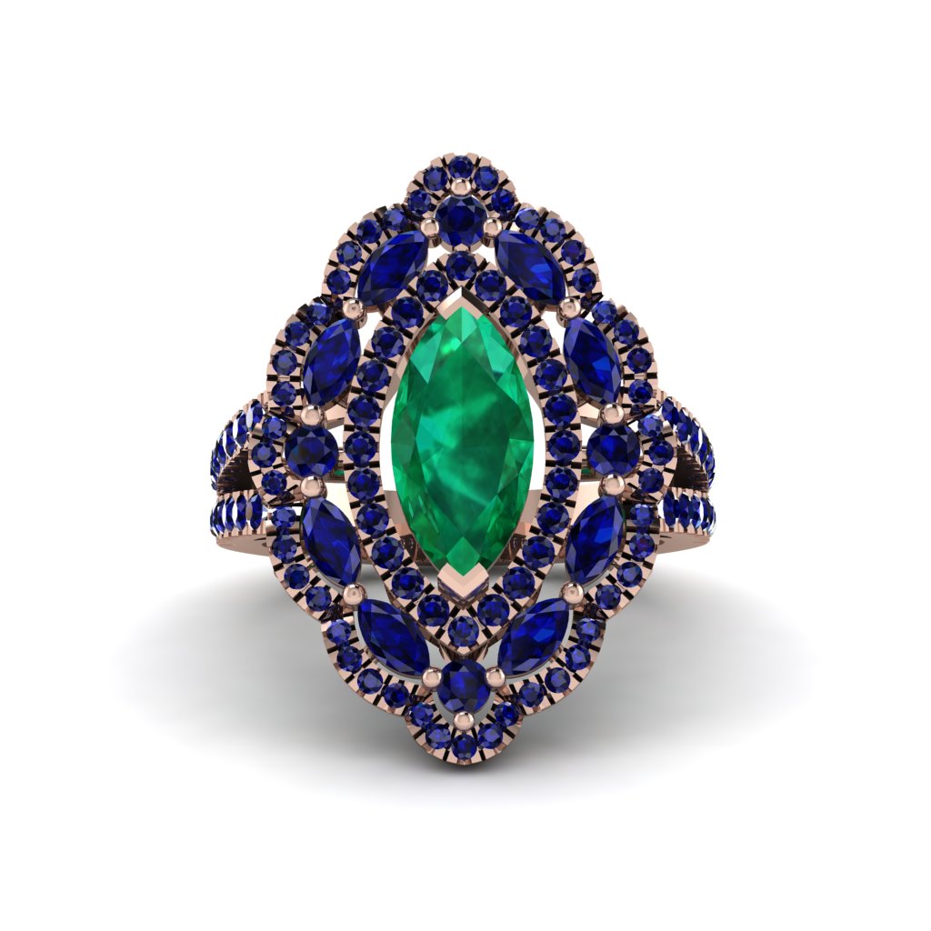 Emerald Three Layer Halo Marquise Ring - Destiny No. 65