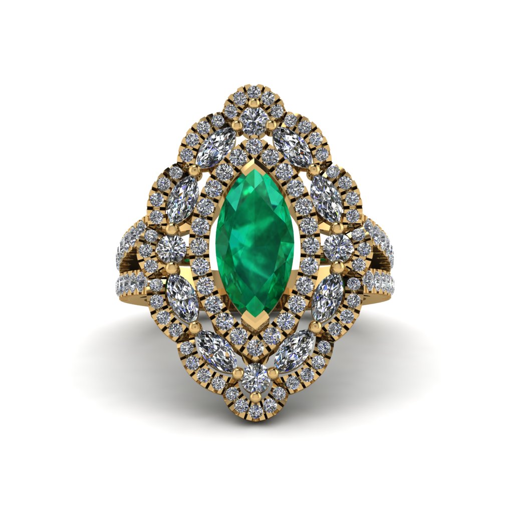 Emerald Three Layer Halo Marquise Ring - Destiny No. 4
