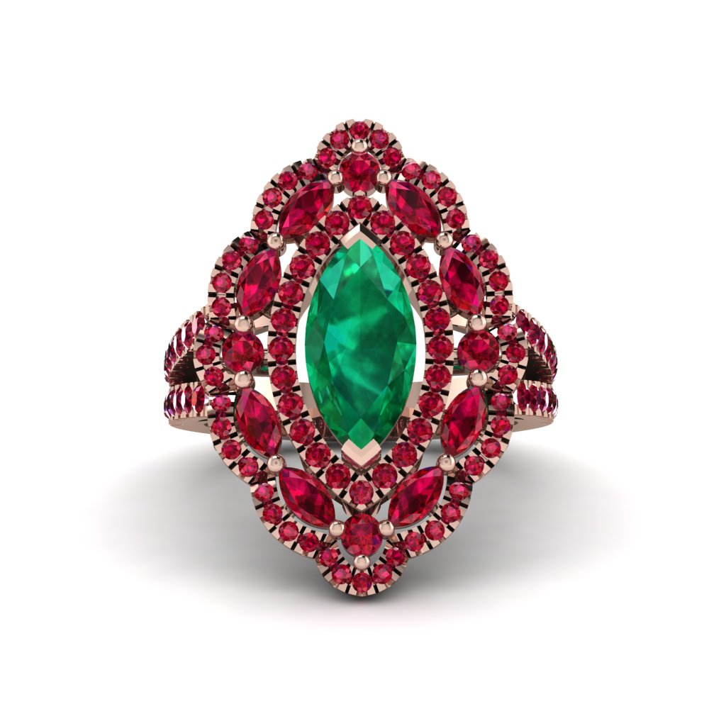 Emerald Three Layer Halo Marquise Ring - Destiny No. 50