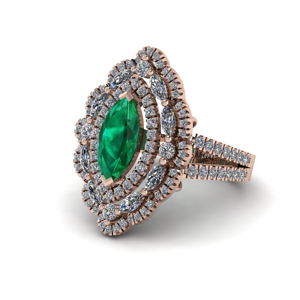 Emerald Three Layer Halo Marquise Ring - Destiny No. 5